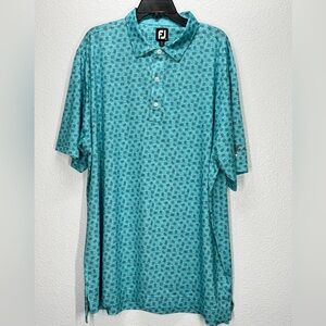 FootJoy FJ Golf Performance Short Sleeve Teal Sketched Print Lisle Polo XXL 2XL